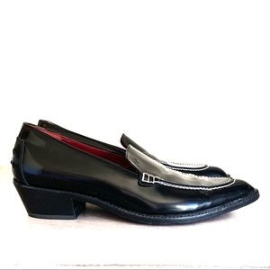 Donald J. Pliner Black Patent Loafers with White Stitching Accent